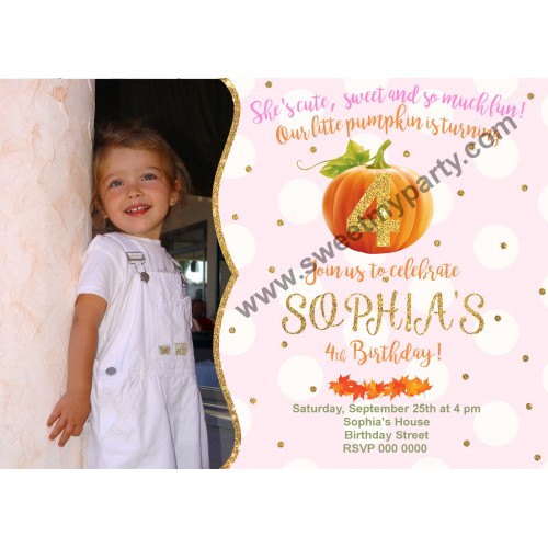 Pumpkin Birthday Invitation with photo,(001kpump)